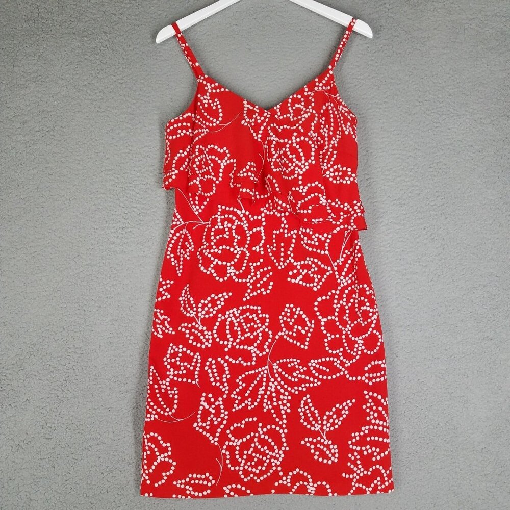 Karl Lagerfeld Dress Women's 6 Red Floral Date Night Wedding Party Romantic Zip